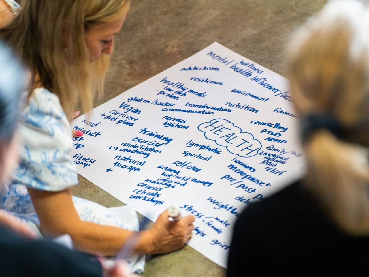 A participant writing a plan on a large sheet