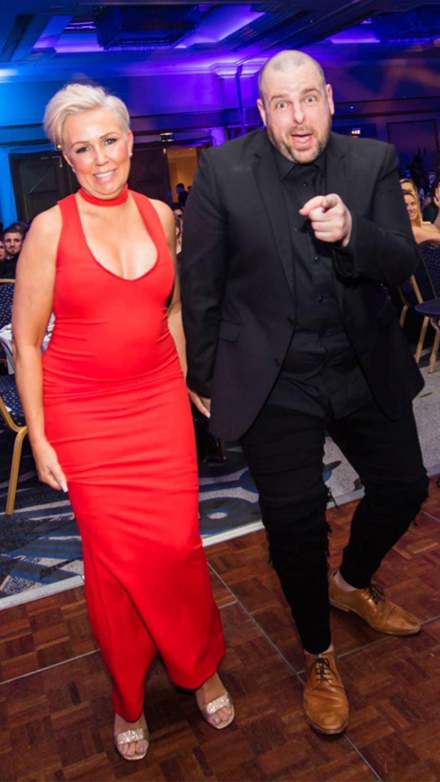 Samantha Gascoigne and Brett Davis at an evening event